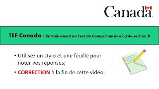 TEF CANADA  Préparation au Test de Compréhension Écrite section D Part 2 [upl. by Besse]