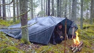 Tarp Camping in the Rain  Finding Fatwood  3 Days Bushcraft Trip [upl. by Reldnahc]