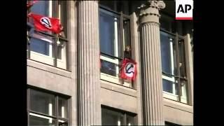 Leftist protestors chain themselves to Finance Ministry in antiPutin protest [upl. by Sousa]