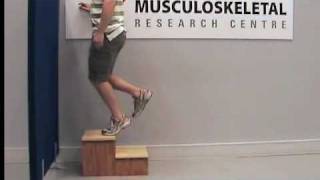 Eccentric calf muscle exercises for Achilles tendinopathy Part 3 [upl. by Lavery13]