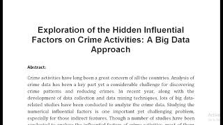 Exploration of the Hidden Influential Factors on Crime Activities A Big Data Approach [upl. by Yoshi]