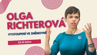 Vystoupení Olgy Richterové ve sněmovně 221024 [upl. by Ylrebmyk]