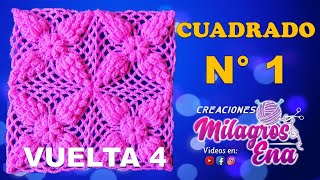 Vuelta 4 del tutorial Cuadrado N° 1 tejido a crochet en punto UVAS paso a paso para Mantas [upl. by Arabela]