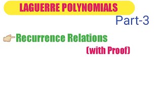 Part3 Recurrence Relations For Laguerre Polynomials  Special Function in Hindi English [upl. by Clava]