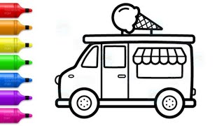 Ice cream  Ice cream Truck Drawing  Cute Ice cream truck drawing easy [upl. by Dilahk]