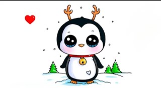 How to draw winter penguin 🐧❄️ l Christmas penguin drawing l [upl. by Dorison]