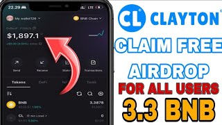 Claim Free Airdrop 33 BNB amp 30000 CLAYTON Token on Bitget Wallet [upl. by Rennane]