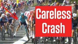 Primoz Roglic Crashes After Alexey Lutsenko Hits Road Furniture In Tour de France 2024 Stage 12 [upl. by Jehias]