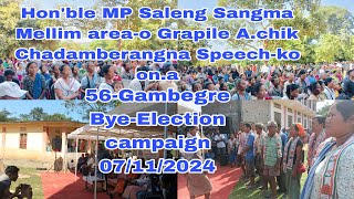 Honble MP Saleng SangmaGrapile Mellim areao Chadamberangna speech ona [upl. by Martel]