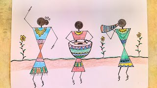 Warli Art Drawing Tutorial  Warli Art  Tribal Art Drawing  Warli Art Drawing step by step  Art [upl. by Cresida]