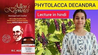 phytolacca decandra homeopathic medicine Allens keynotes materia medica in hindi [upl. by Eanal680]