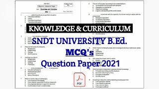 SNDT Knowledge amp Curriculum MCQs Question Paper 2021  SNDT Womens University Mumbai [upl. by Nlocnil]