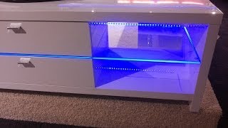 Blue LED Lights Edge Lit Glass Tv Table Backlighting How to Install Blaue LCD Tv Wand  Tisch [upl. by Bergquist]