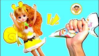 プリキュアアラモードのドレスでリカちゃんが変身❤️キュアカスタードの衣装を粘土で手作りして着せ替え⭐キラキラのスライムやスイーツのお店やさん♪おもちゃ アニメ [upl. by Yseulta]