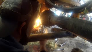 Oxbo 334 Merger hydraulic pump replacement and bolt extraction from gear box [upl. by Betty763]