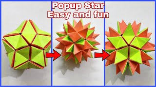 origami revealed flower pop up star  popup star ball origami  Easy and fun Origami  Transforming [upl. by Avad245]