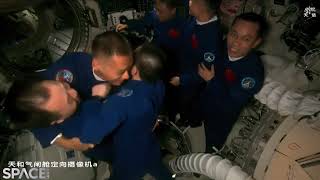 Chinese astronauts enter Tiangong space station after docking [upl. by Atteval801]