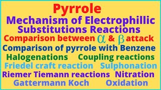 Lecture 03  Chemical reactions of pyrrole Electrophillic substitutions mechanism [upl. by Irt220]