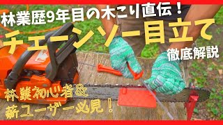 チェーンソー目立てを徹底解説。目立て前に気をつけたい2つのポイント｜目立て３つのポイント【薪ユーザーamp林業初心者必見】chainsaw sharpening [upl. by Chaille]