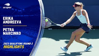 Erika Andreeva vs Petra Marcinko Highlights  2023 US Open Qualifying Round 2 [upl. by Belayneh887]