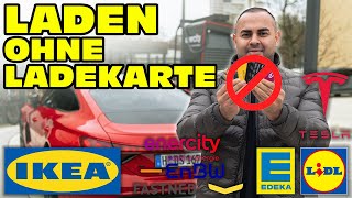 Spontan Laden Ohne Vertrag❓ TESLA Supercharger IKEA Fastned EnBW Edeka LiDL Enercity ⚡Drive [upl. by Lebyram319]