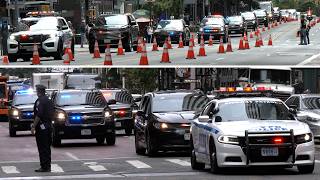 Donald Trump travels by a massive motorcade after meeting with President Zelensky in New York City [upl. by Gower518]