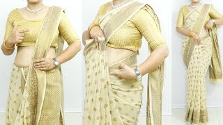 Wear a pure cotton saree with perfect pleats  easy trick for saree draping tutorial  saree ideas [upl. by Ellehcsor]