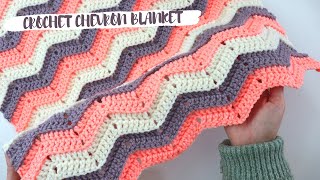 How To Crochet Chevron Stitch  Easy Baby Blanket [upl. by Ahsote]