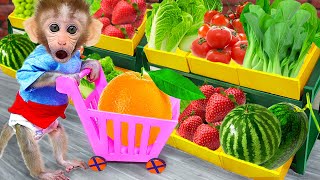 Monkey Baby Bon Bon shopping fruits in supermarket BONBON MONKEY STORIES [upl. by Hastings965]