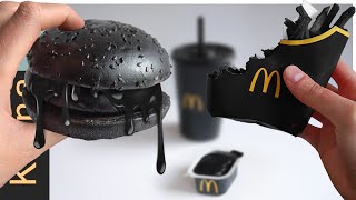 Eating BLACK FOOD from McDonalds secret menu special black friday menu [upl. by Ailahs]