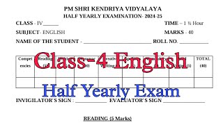 Class4 English Half Yearly Exam Question Paper  Term1 Session 202425 PM Shri Kendriya Vidyalaya [upl. by Grindle379]