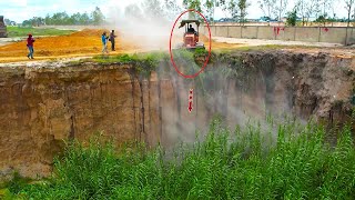 OMG Technique Operator Bulldozer Komatsu Clearing grass and garbage Into Deep Pit​ By Truck 5Ton [upl. by Cullin]