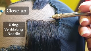 CLOSEUP Howto Ventilate Hair Lace ClosureFrontal wig Using Ventilating Needle [upl. by Neuburger578]