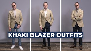 3 SIMPLE Khaki Blazer Combinations  Spring Outfits for Men 2021 [upl. by Fortunio]