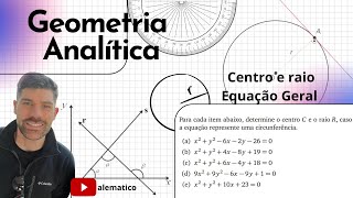 GEOMETRIA ANALÍTICA  Centro e Raio a partir da equação geral [upl. by Magner]