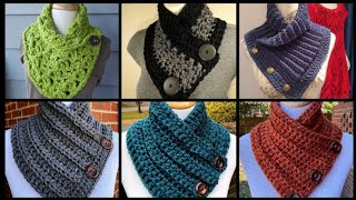 Neck Warmer Scarf Solid Bright Buttoned Cowl Wool Blend Wood Buttons Thick Crochet Knit Warmers [upl. by Garbers45]