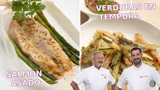 SALMÓN asado  Verduras en tempura con babaganoush  Joseba y Karlos Arguiñano [upl. by Reinwald]