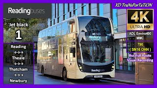 Reading buses jet black 1  Reading Blagrave Street ➝ Newbury Wharf【4K UW】 [upl. by Prebo]