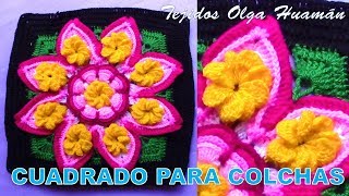 Cuadrado a crochet de 8 flores para colchas y cojines paso a paso [upl. by Eiramlirpa]