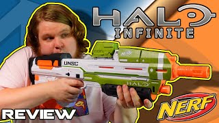 BEST BULLPUP NERF BLASTER NERF Halo MA40 Motorized Blaster Review [upl. by Acemat]