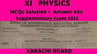 MCQs Solutions  Answer Key XI Physics Supplementary Paper 2023 [upl. by Dorella]