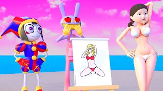 Squid Doll Bikini Portrait Challenge on the Beach quotThe Amazing Digital Circusquot Animation [upl. by Anaderol332]