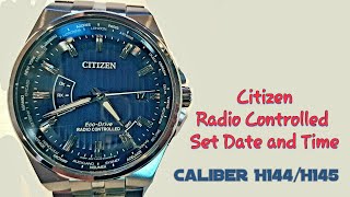 How to set Time and Date Citizen Eco Drive AT Radio Controlled H144 H145 [upl. by Ayihsa]