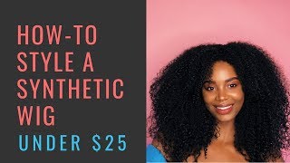 HOWTO STYLE A SYNTHETIC CURLY WIG  Under 25 [upl. by Kcirednek]