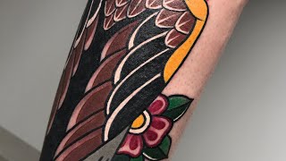 Traditional Eagle Tattoo Time Lapse  Cover Up Tattoo [upl. by Nerrawed684]