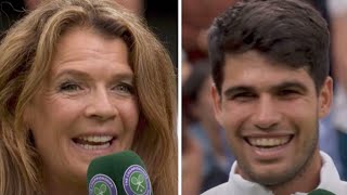 Carlos Alcaraz stops BBC Wimbledon interview with Annabel Croft to ask burning question [upl. by Farl497]