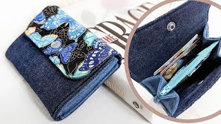 DIY Small Denim with Printed Fabric Wallet  Old Jeans Idea  Wallet Tutorial  Upcycle Craft [upl. by Adnohsirk977]