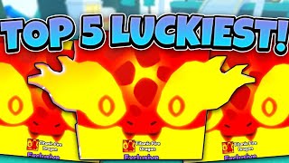 😱TOP 5 LUCKIEST YOUTUBERS IN Pet Simulator 99🍀 [upl. by Maurili]