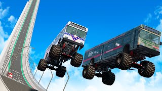 We Launch Monster Truck Buses off Car Jump Arena 2 in BeamNG Multiplayer [upl. by Zoi234]