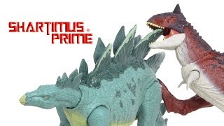 Jurassic World Fallen Kingdom Stegosaurus and Carnotaurus Dinosaur Action Figure Mattel Review [upl. by Elyag]